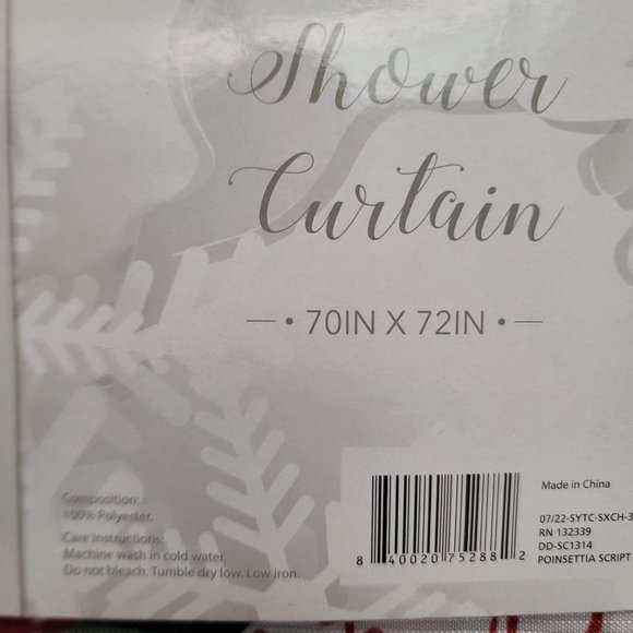 Christmas Shower Curtain Poinsettia's Merry Script Snowflakes Holiday Bathroom - Picture 3 of 4